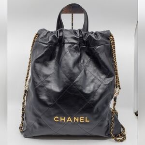 Chanel 22 Chain Backback Quilted Calfskin Black Medium